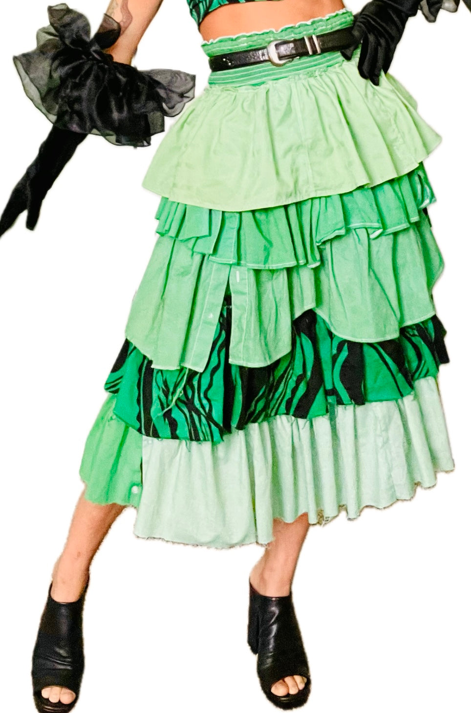 Green Maxi Ruffle Skirt