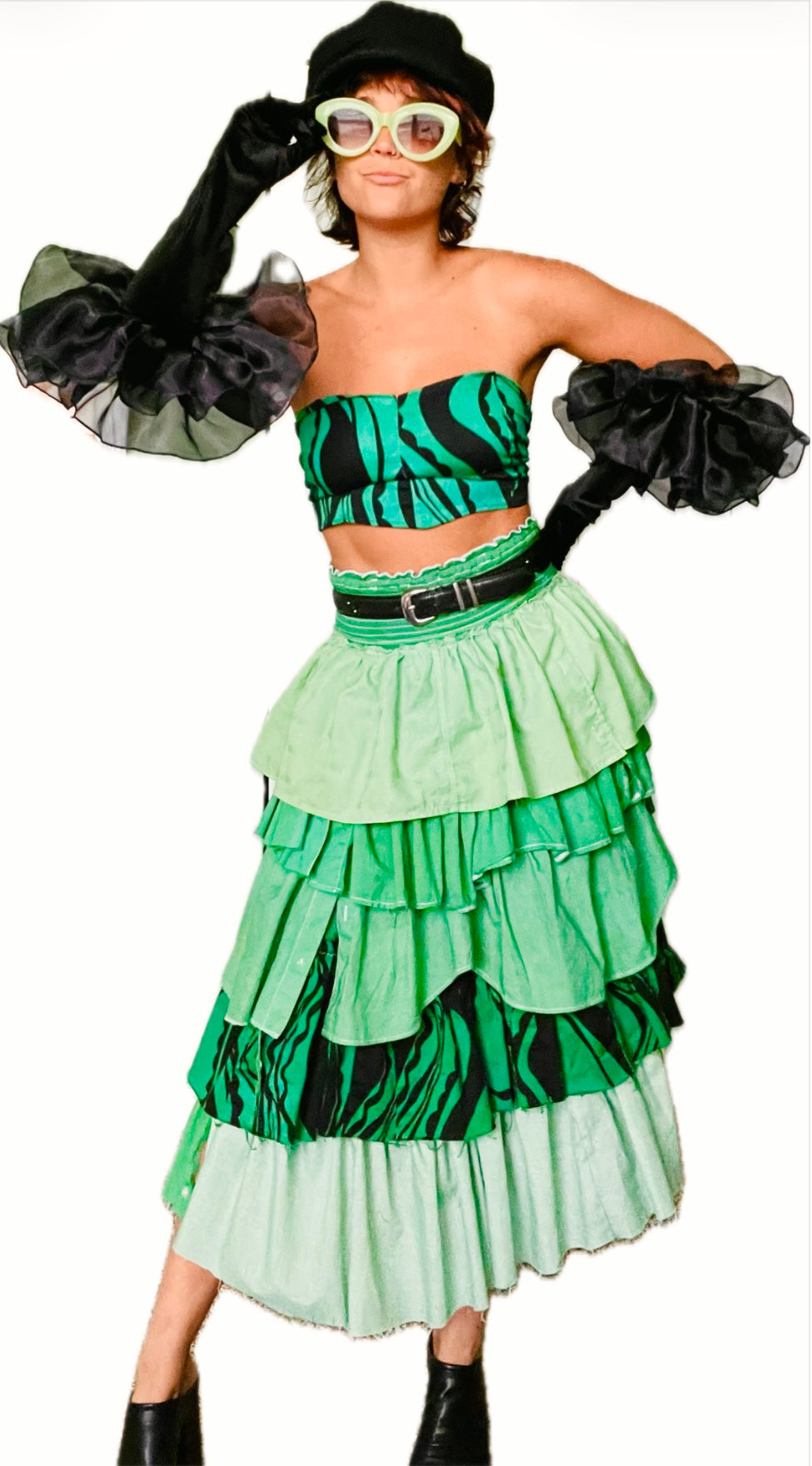 Green Maxi Ruffle Skirt