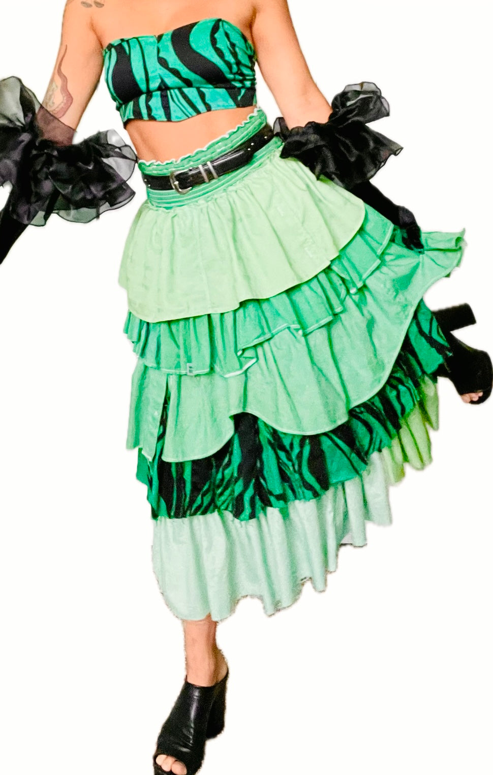 Green Maxi Ruffle Skirt