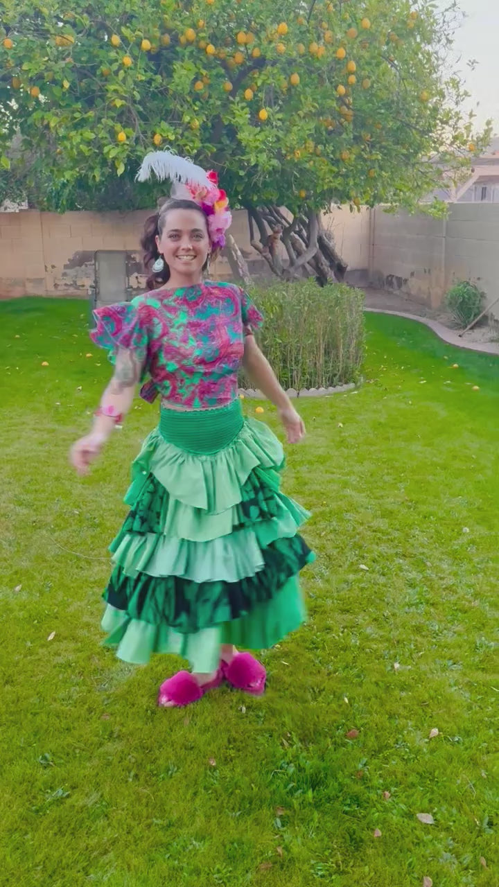 Green Maxi Ruffle Skirt